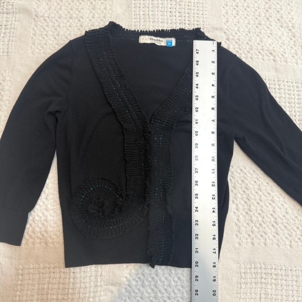 Anthropologie Sparrow medium ruffle trim cropped 1/2 sleeve cardigan SP 2750 - Picture 2 of 11